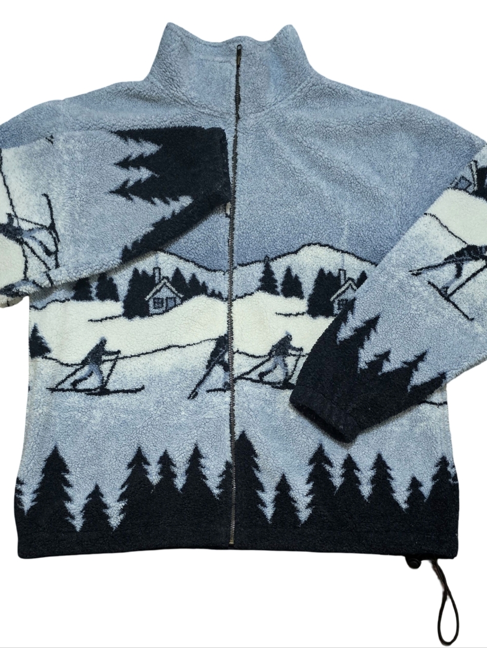 90s Vintage Nature Skiing Sherpa Jacket Mens L Full Zip Pockets